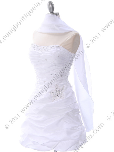 4509 White Taffeta Cocktail Dress - White, Alt View Medium