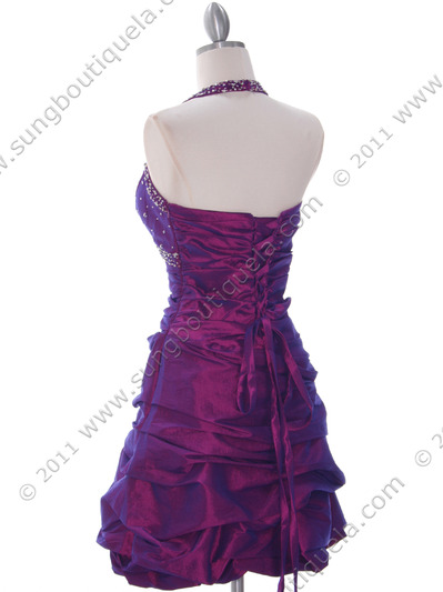 4512 Purple Tafetta Beaded Cocktail Dress - Purple, Back View Medium