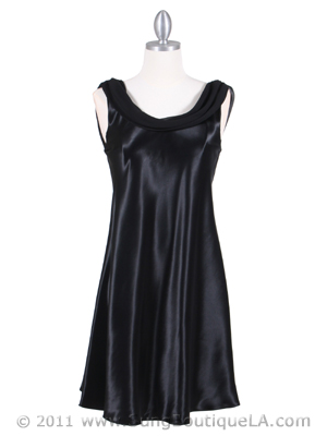 4539 Black Charmuse Draped Back Party Dress, Black