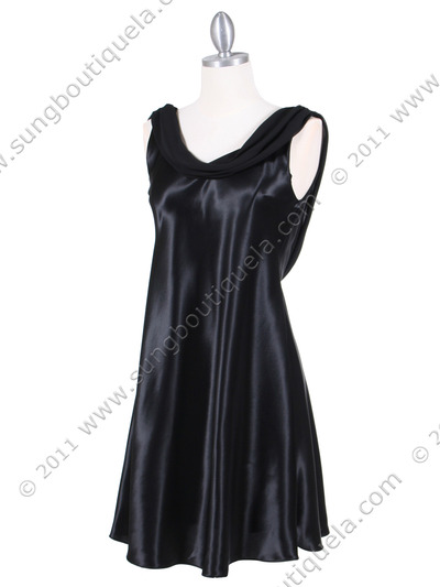4539 Black Charmuse Draped Back Party Dress - Black, Alt View Medium