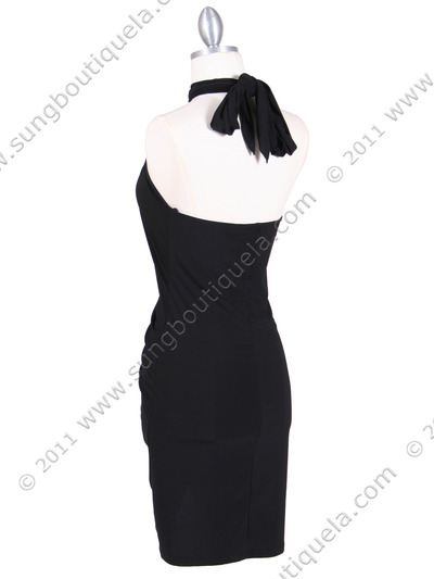 454 Black Halter Party Dress - Black, Back View Medium