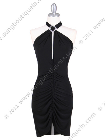 454 Black Halter Party Dress - Black, Front View Medium