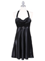 4584 Black Satin Party Dress - Black, Front View Thumbnail