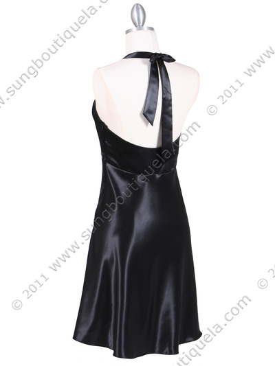 4584 Black Satin Party Dress - Black, Back View Medium
