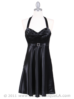 4584 Black Satin Party Dress, Black