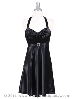 4584 Black Satin Party Dress, Black