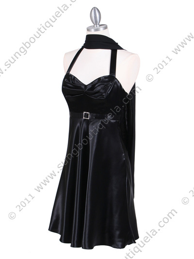 4584 Black Satin Party Dress - Black, Alt View Medium