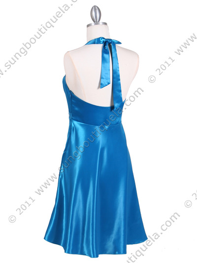 4584 Deep Turquoise Satin Party Dress - Deep Turquoise, Back View Medium