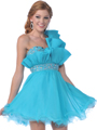 458 One Shoulder Vertical Pleated Short Prom Dress - Aqua, Front View Thumbnail