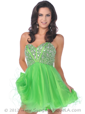 459 Strapless Corset Top Empire Waist Short Prom Dress, Green