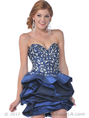 460 Strapless Sparkling Short Prom Dress, Navy