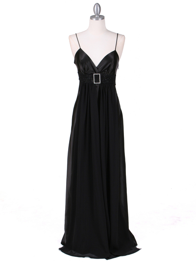 4624 Black Satin Evening Gown - Black, Front View Medium