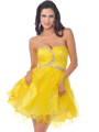 462 Strapless Beaded Short Prom Dresses with Tulle - Yellow, Front View Thumbnail