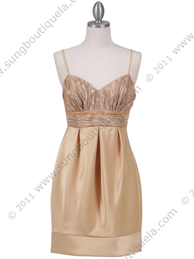 4668 Gold Cocktail Dress - Gold, Front View Medium