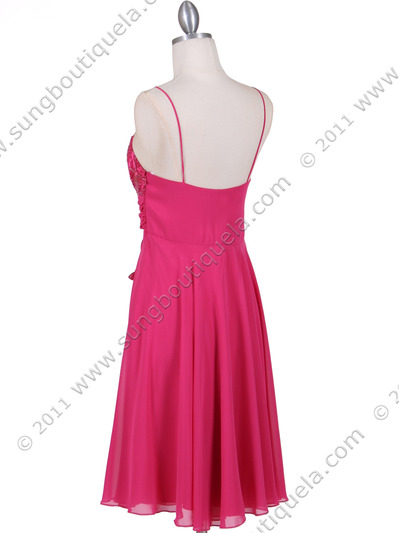 4727 Hot Pink Sequins Top Cocktail Dress - Hot Pink, Back View Medium