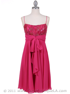 4727 Hot Pink Sequins Top Cocktail Dress, Hot Pink