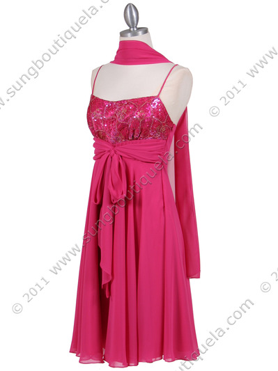 4727 Hot Pink Sequins Top Cocktail Dress - Hot Pink, Alt View Medium