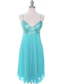 4731 Turquoise Sequin Top Pleated Cocktail Dress - Turquoise, Front View Thumbnail