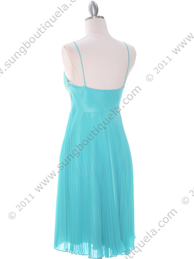 4731 Turquoise Sequin Top Pleated Cocktail Dress - Turquoise, Back View Medium