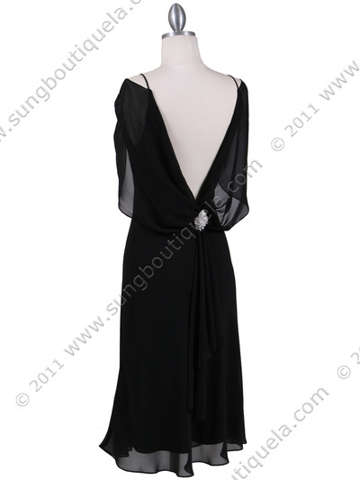 4732 Black Draped Back Cocktail Dress - Black, Back View Medium