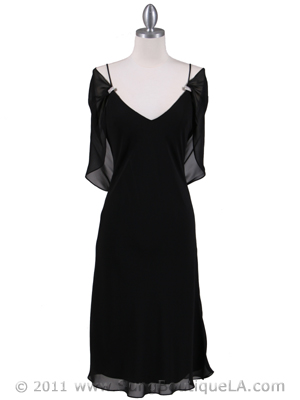 4732 Black Draped Back Cocktail Dress, Black