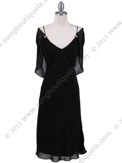 4732 Black Draped Back Cocktail Dress - Black, Front View Medium