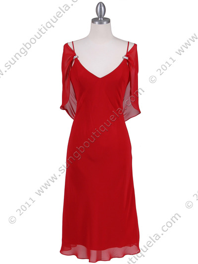 4732 Red Draped Back Cocktail Dress - Red, Front View Medium