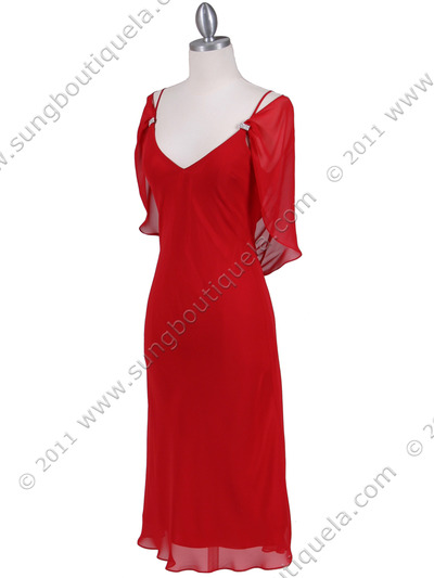 4732 Red Draped Back Cocktail Dress - Red, Alt View Medium
