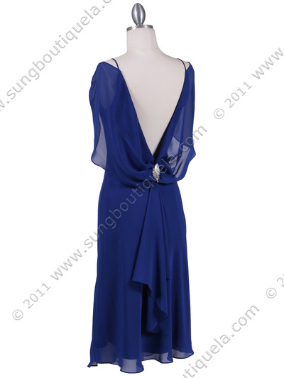 4732 Royal Blue Draped Back Cocktail Dress - Royal Blue, Back View Medium