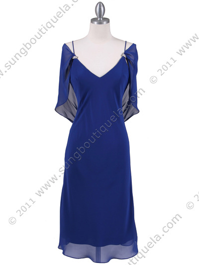 4732 Royal Blue Draped Back Cocktail Dress - Royal Blue, Front View Medium