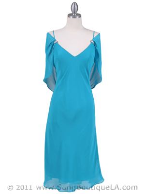 4732 Turquoise Draped Back Cocktail Dress, Turquoise