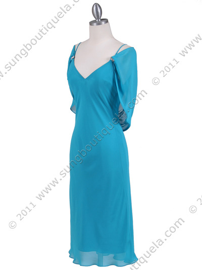 4732 Turquoise Draped Back Cocktail Dress - Turquoise, Alt View Medium