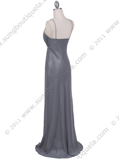 4741 Silver Shimmery Chiffon Evening Dress - Silver, Back View Medium