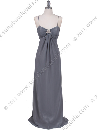 4741 Silver Shimmery Chiffon Evening Dress - Silver, Front View Medium