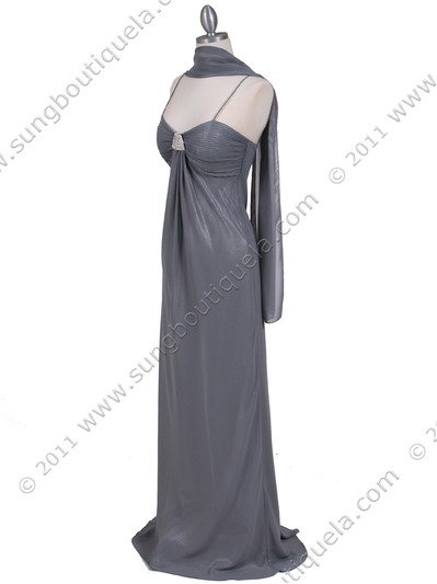 4741 Silver Shimmery Chiffon Evening Dress - Silver, Alt View Medium