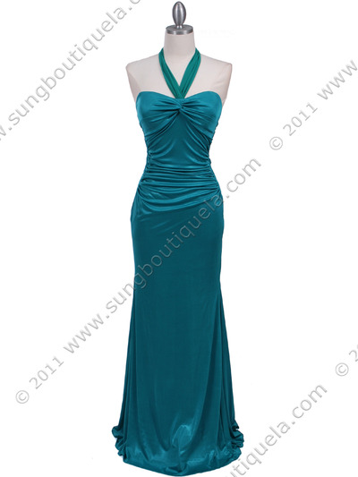 4760A Aqua Halter Evening Dress - Aqua, Front View Medium