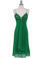 4793 Green Chiffon Cocktail Dress with Rhinestone Brooch - Green, Front View Thumbnail