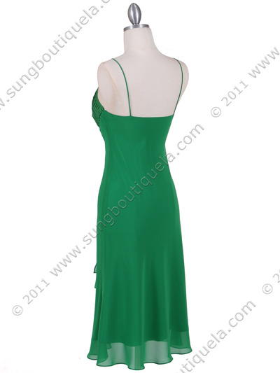 4793 Green Chiffon Cocktail Dress with Rhinestone Brooch - Green, Back View Medium
