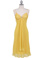 4793 Yellow Chiffon Cocktail Dress with Rhinestone Brooch - Yellow, Front View Thumbnail