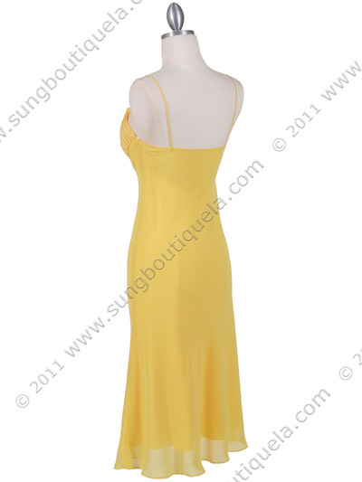 4793 Yellow Chiffon Cocktail Dress with Rhinestone Brooch - Yellow, Back View Medium