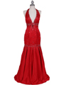 4828 Red Beaded Evening Gown - Red, Front View Thumbnail