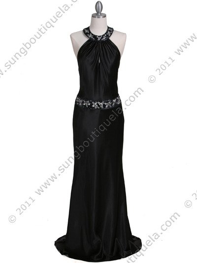 4838 Black Beaded Evening Dress - Black, Front View Medium