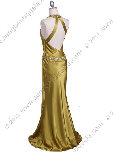 4838 Mustard Beaded Evening Dress - Mustard, Back View Medium