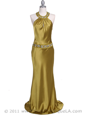4838 Mustard Beaded Evening Dress, Mustard