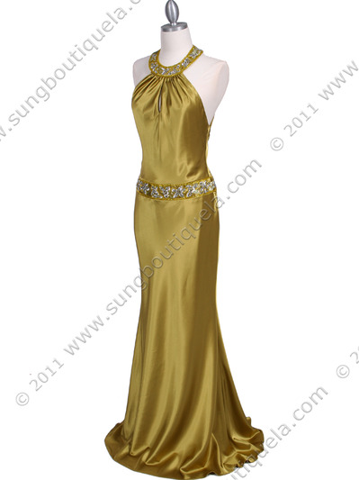 4838 Mustard Beaded Evening Dress - Mustard, Alt View Medium