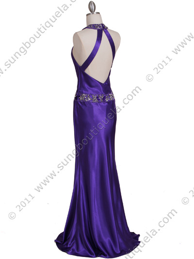 4838 Purple Beaded Evening Dress - Purple, Back View Medium