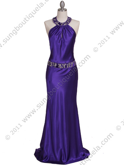 4838 Purple Beaded Evening Dress - Purple, Front View Medium