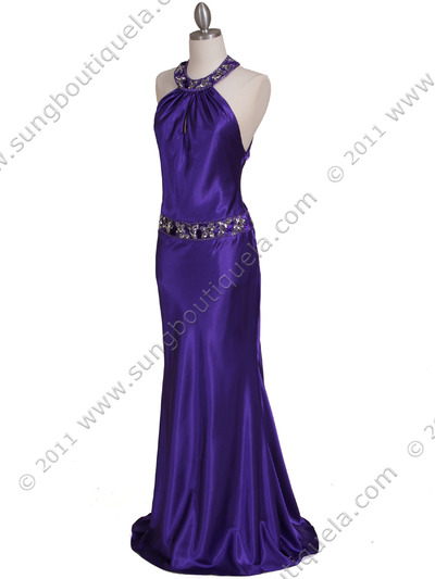 4838 Purple Beaded Evening Dress - Purple, Alt View Medium
