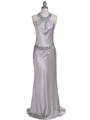 4838 Silver Beaded Evening Dress - Silver, Front View Thumbnail