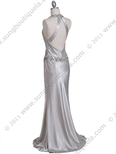 4838 Silver Beaded Evening Dress - Silver, Back View Medium